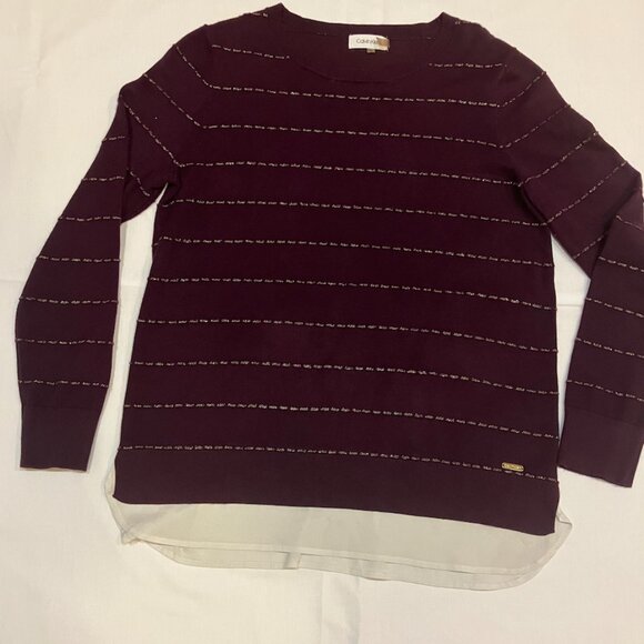 Calvin Klein Women Knit Sweater Striped Purple/Gold Size M - Picture 1 of 6